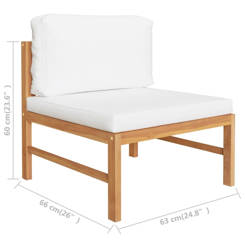 vidaXL Middle Sofa with Cream Cushions Solid Teak Wood