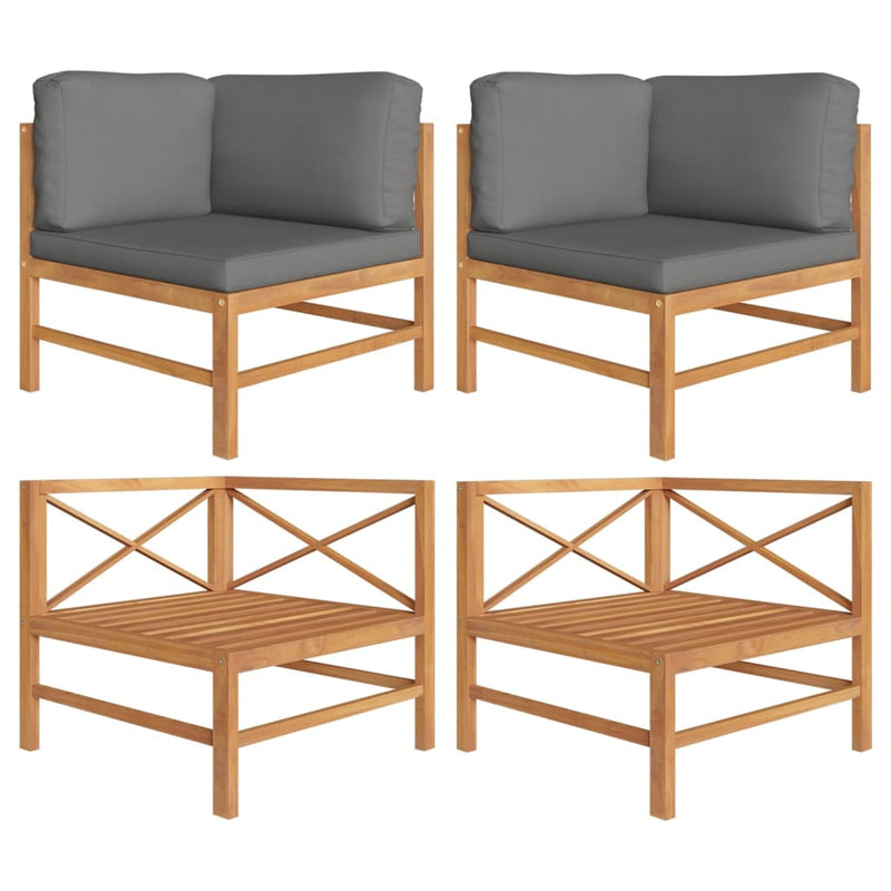 vidaXL Corner Sofas 2 pcs with Dark Grey Cushions Solid Teak Wood