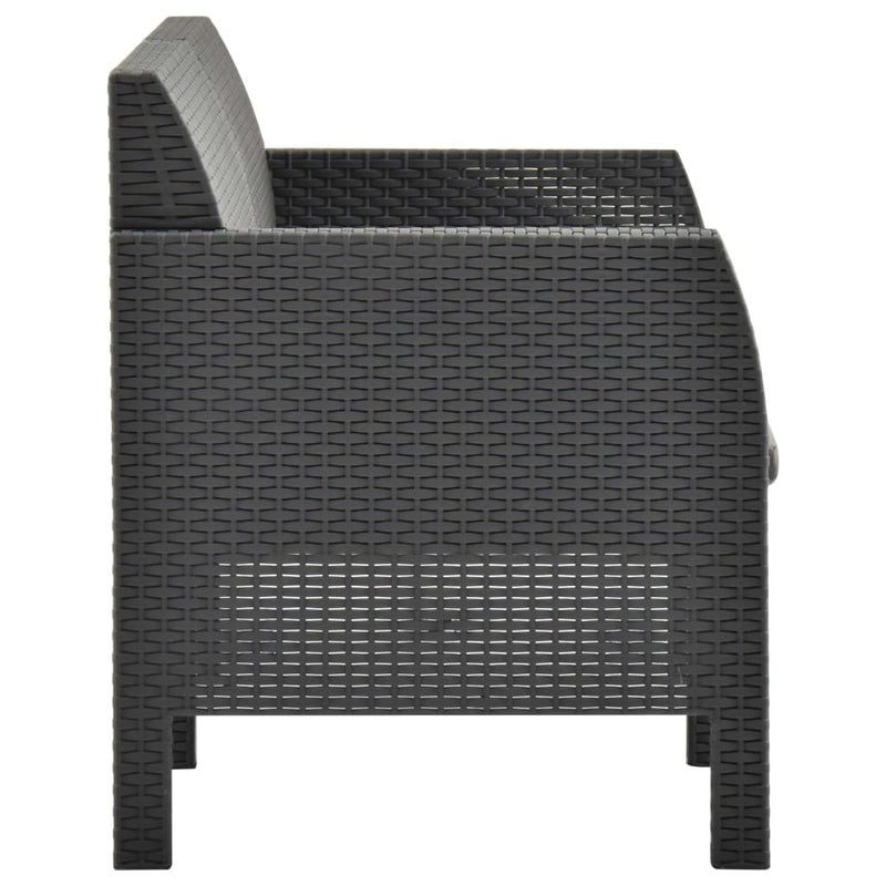 vidaXL 2-Seater Garden Sofa with Cushions Anthracite PP Rattan