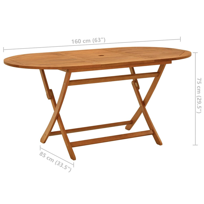 vidaXL Folding Garden Table 160x85x75 cm Solid Eucalyptus Wood