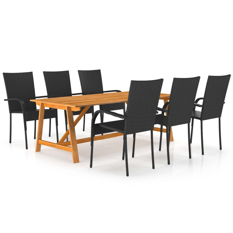 vidaXL 7 Piece Garden Dining Set Black