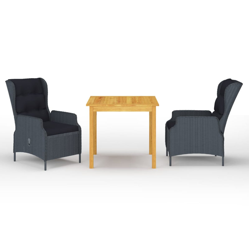 vidaXL 3 Piece Garden Dining Set Dark Grey