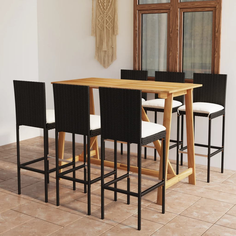 vidaXL 7 Piece Garden Bar Set with Cushions Black