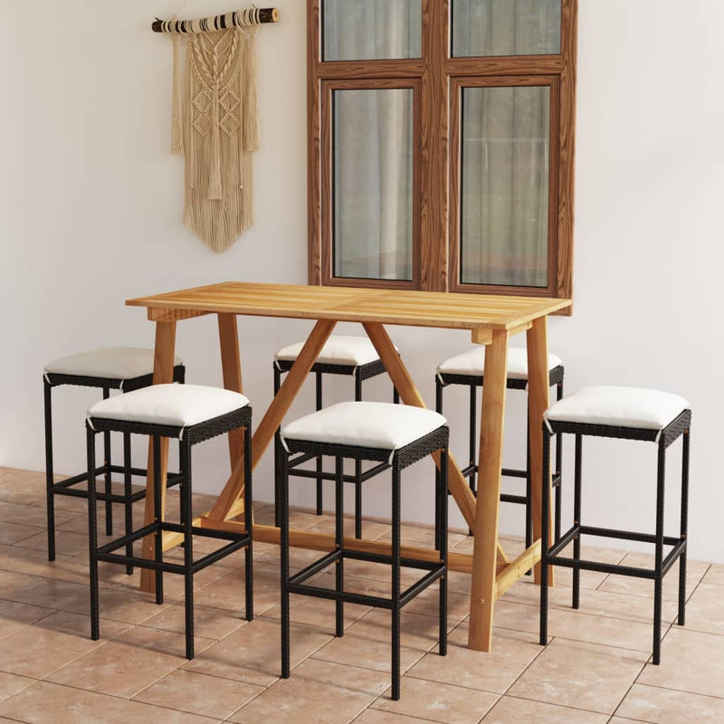 vidaXL 7 Piece Garden Bar Set with Cushions Black