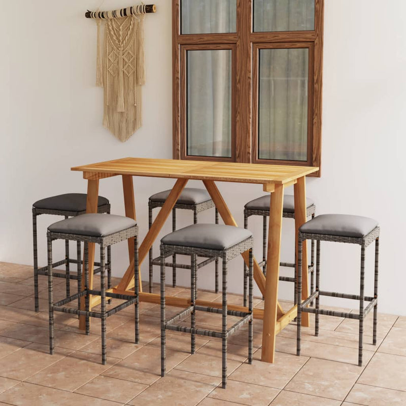 vidaXL 7 Piece Garden Bar Set with Cushions Grey