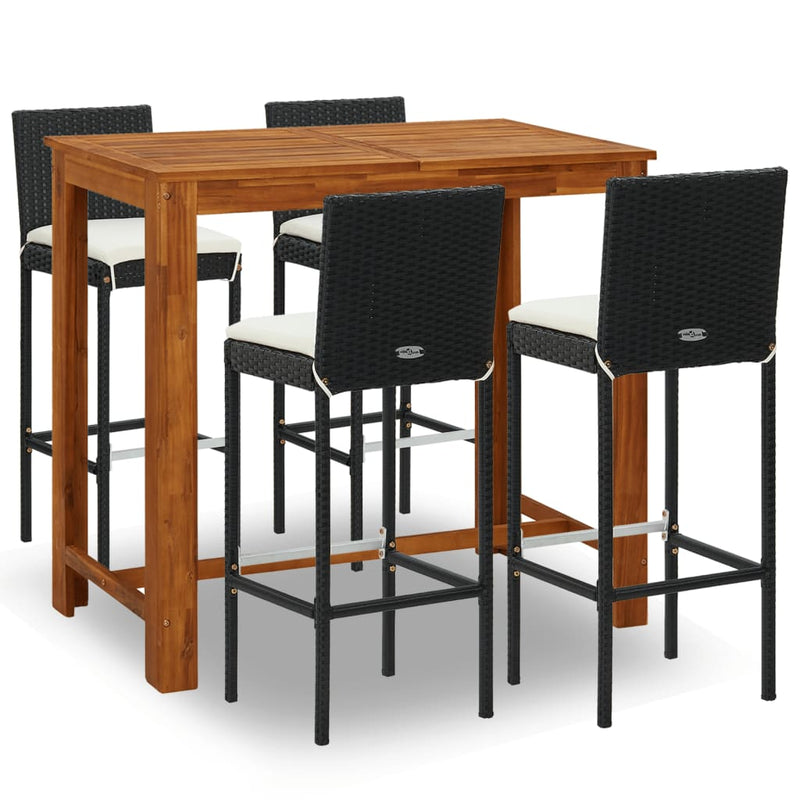 vidaXL 5 Piece Garden Bar Set with Cushions Black