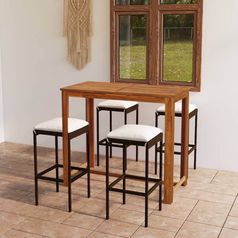 vidaXL 5 Piece Garden Bar Set with Cushions Brown