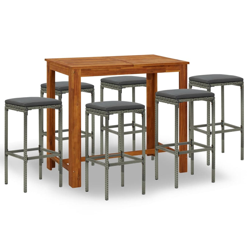 vidaXL 7 Piece Garden Bar Set with Cushions Grey