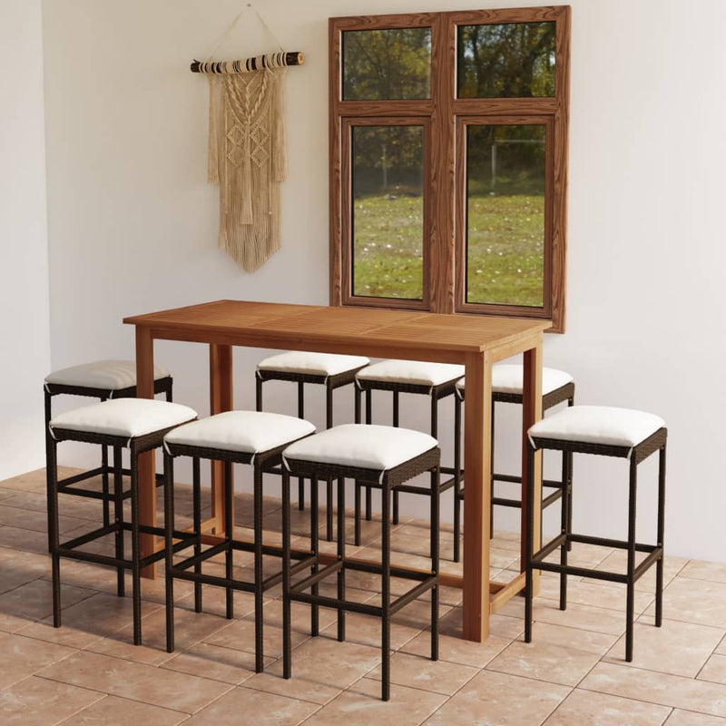 vidaXL 9 Piece Garden Bar Set with Cushions Brown