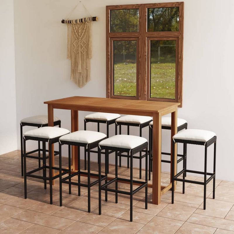 vidaXL 9 Piece Garden Bar Set with Cushions Black