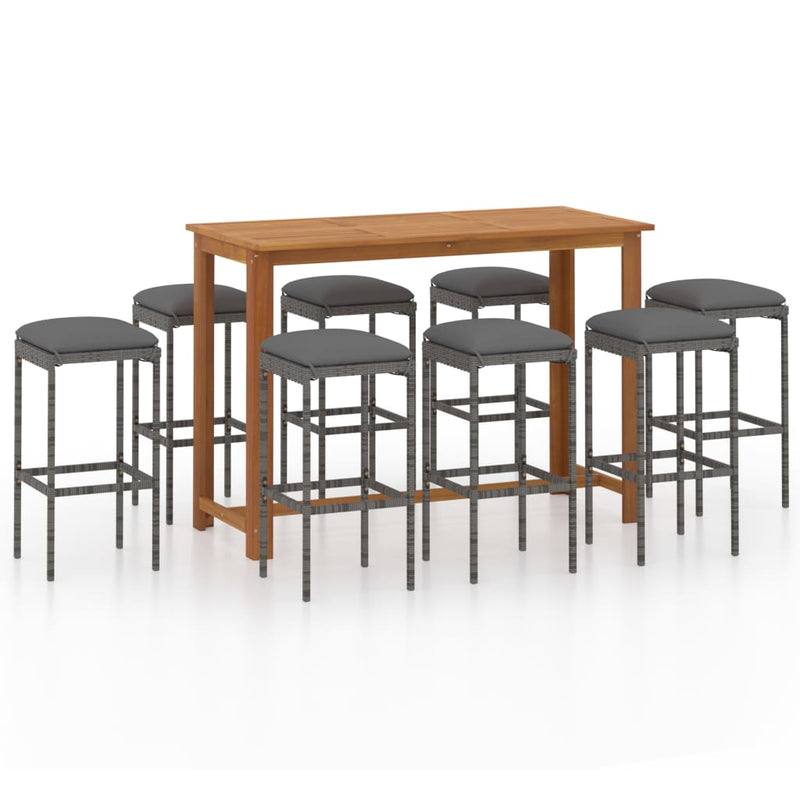 vidaXL 9 Piece Garden Bar Set with Cushions Grey