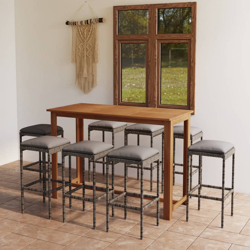 vidaXL 9 Piece Garden Bar Set with Cushions Grey