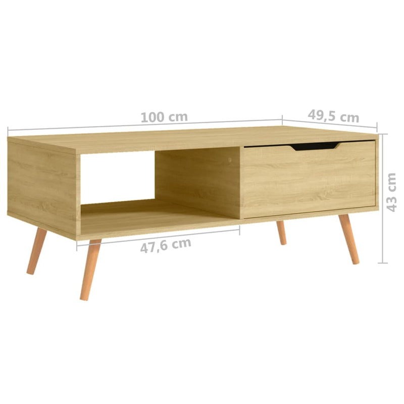 vidaXL Coffee Table Sonoma Oak 100x49.5x43 cm Engineered Wood