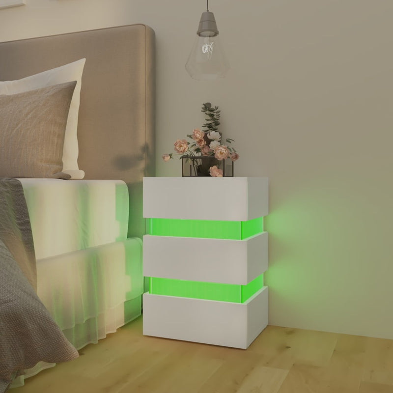 vidaXL LED Bedside Cabinet White 45x35x67 cm Engineered Wood