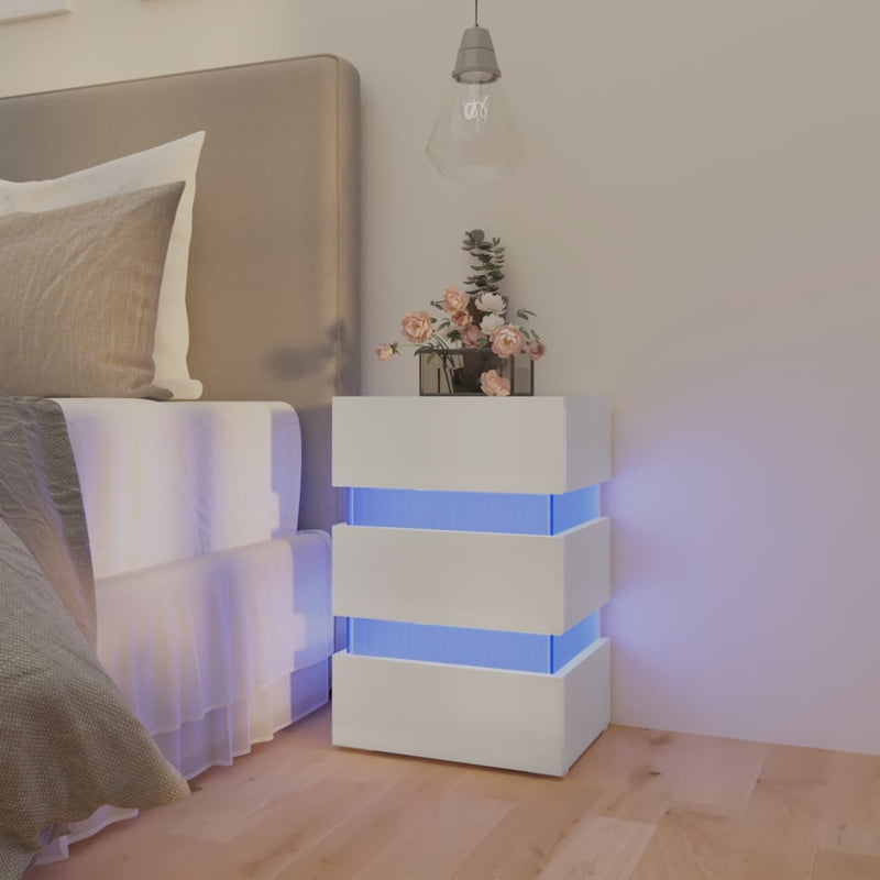vidaXL LED Bedside Cabinet White 45x35x67 cm Engineered Wood
