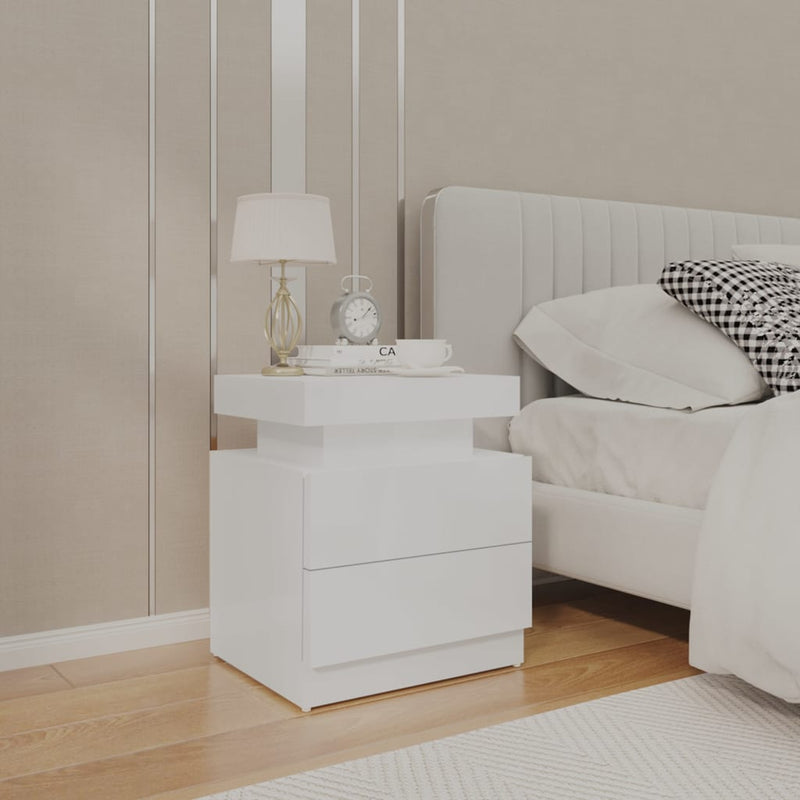 vidaXL Bedside Cabinet High Gloss White 45x35x52 cm Engineered Wood