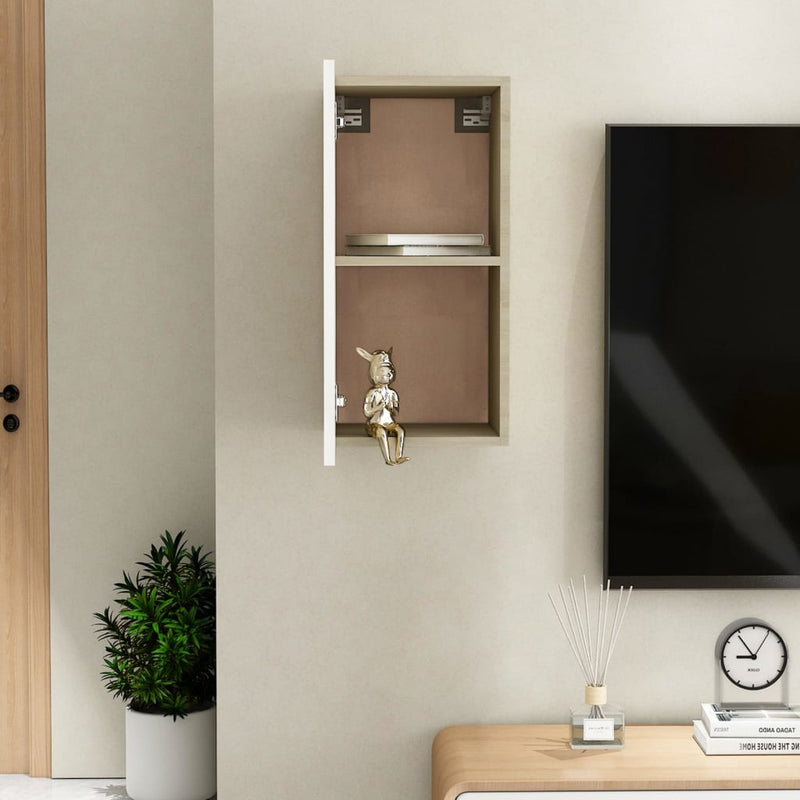 vidaXL TV Cabinet White and Sonoma Oak 30.5x30x60 cm Engineered Wood