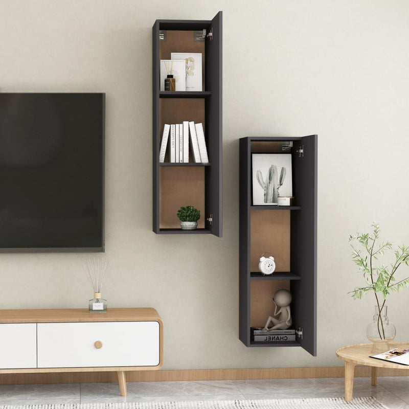 vidaXL TV Cabinets 2 pcs Grey 30.5x30x110 cm Engineered Wood