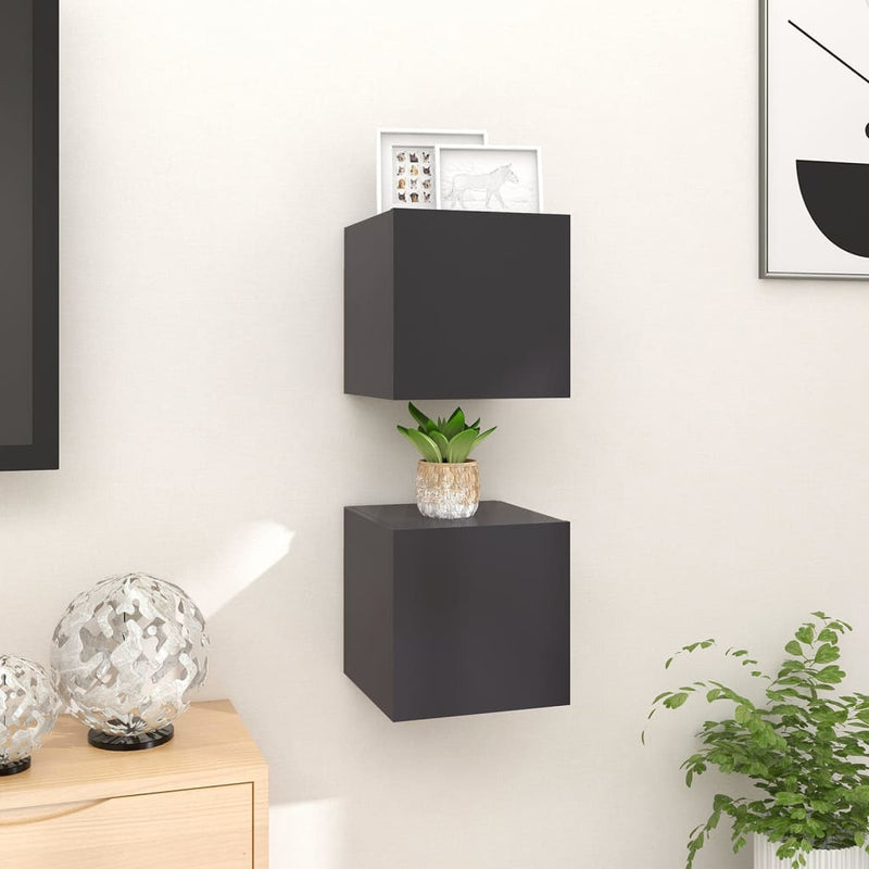 vidaXL Wall Mounted TV Cabinets 2 pcs Grey 30.5x30x30 cm