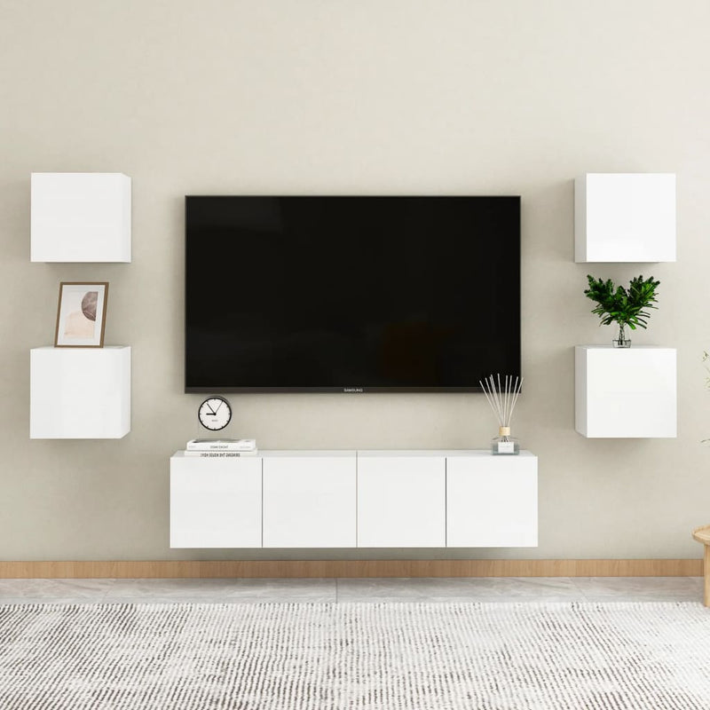 vidaXL Wall Mounted TV Cabinets 4 pcs High Gloss White 30.5x30x30 cm