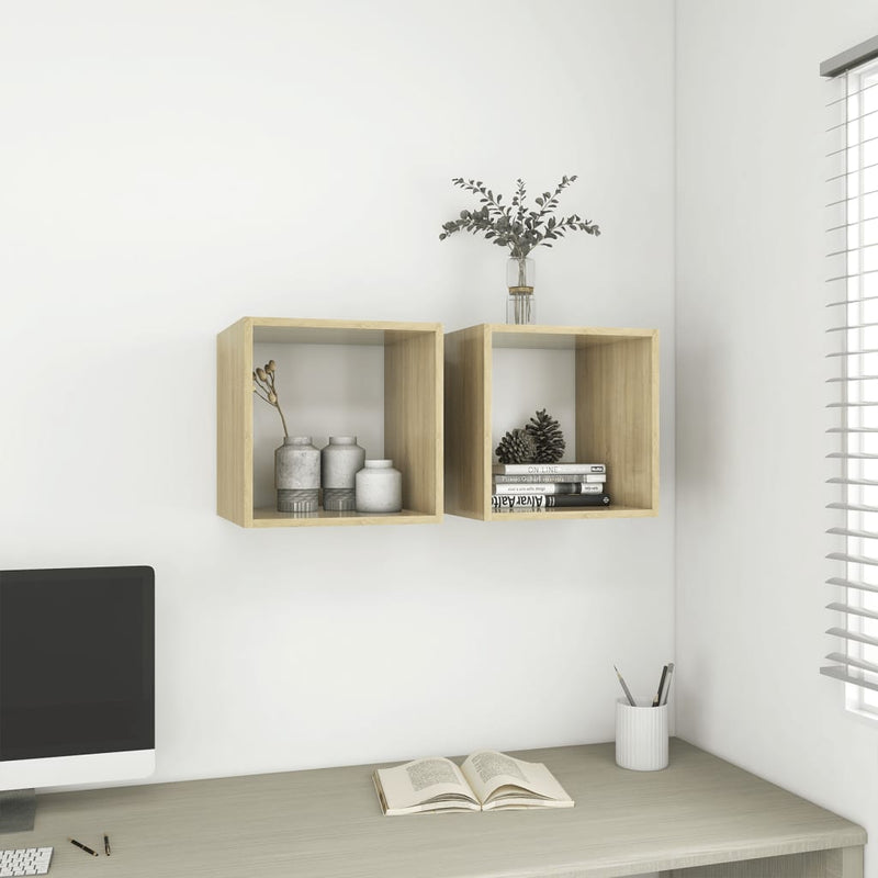 vidaXL Wall Cabinets 2 pcs White and Sonoma Oak 37x37x37 cm Engineered Wood