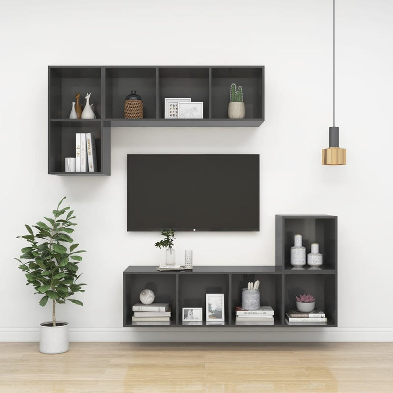 vidaXL Wall Cabinets 4 pcs High Gloss Grey 37x37x37 cm Engineered Wood