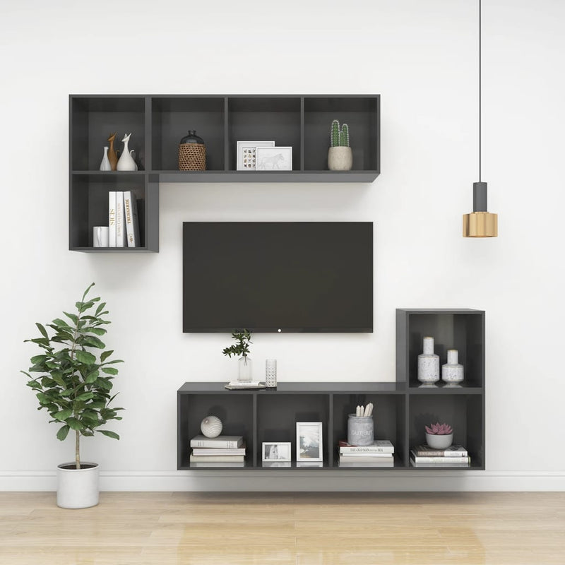 vidaXL Wall-mounted TV Cabinet High Gloss Grey 37x37x142.5 cm Engineered Wood