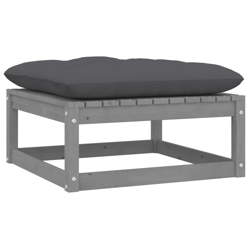 vidaXL Garden Footstool with Cushion Grey Solid Pinewood