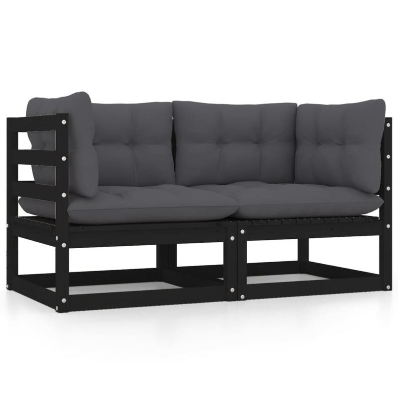 vidaXL Garden 2-Seater Sofa with Cushions Black Solid Pinewood