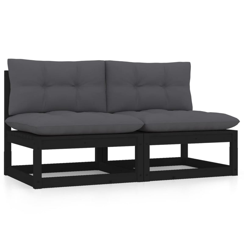 vidaXL Garden Middle Sofas with Anthracite Cushions 2 pcs Solid Pinewood