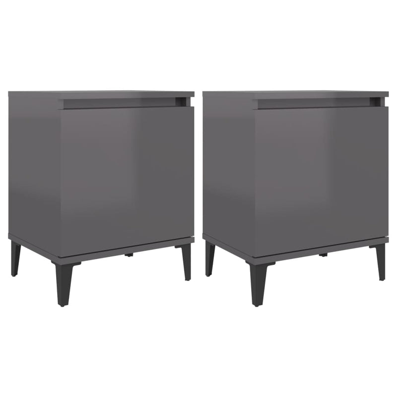 vidaXL Bed Cabinet with Metal Legs High Gloss Grey