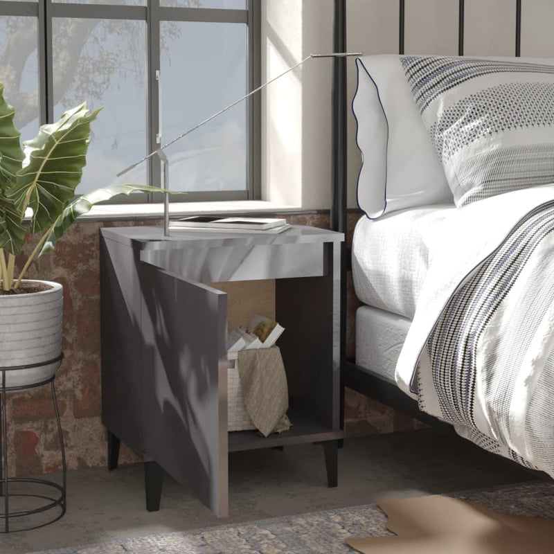 vidaXL Bed Cabinet with Metal Legs High Gloss Grey