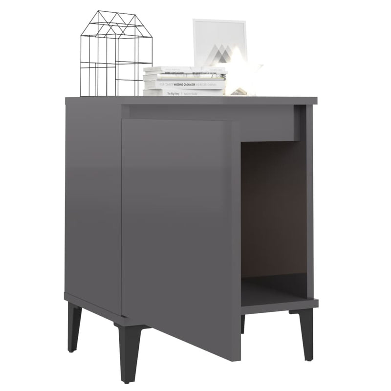 vidaXL Bed Cabinet with Metal Legs High Gloss Grey