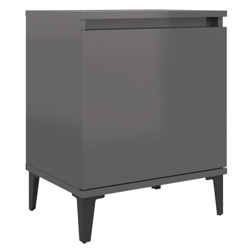 vidaXL Bed Cabinet with Metal Legs High Gloss Grey