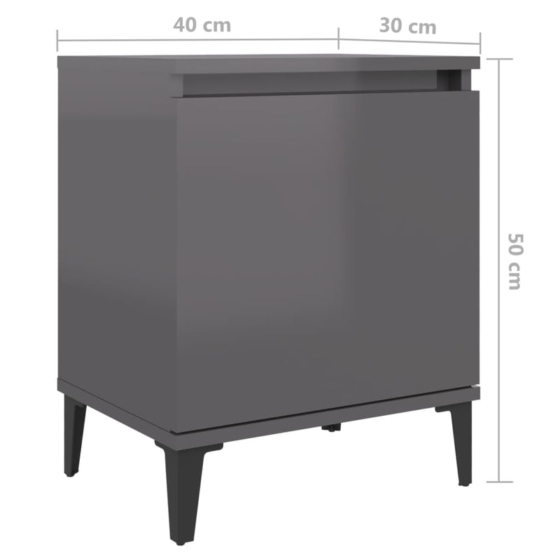 vidaXL Bed Cabinet with Metal Legs High Gloss Grey