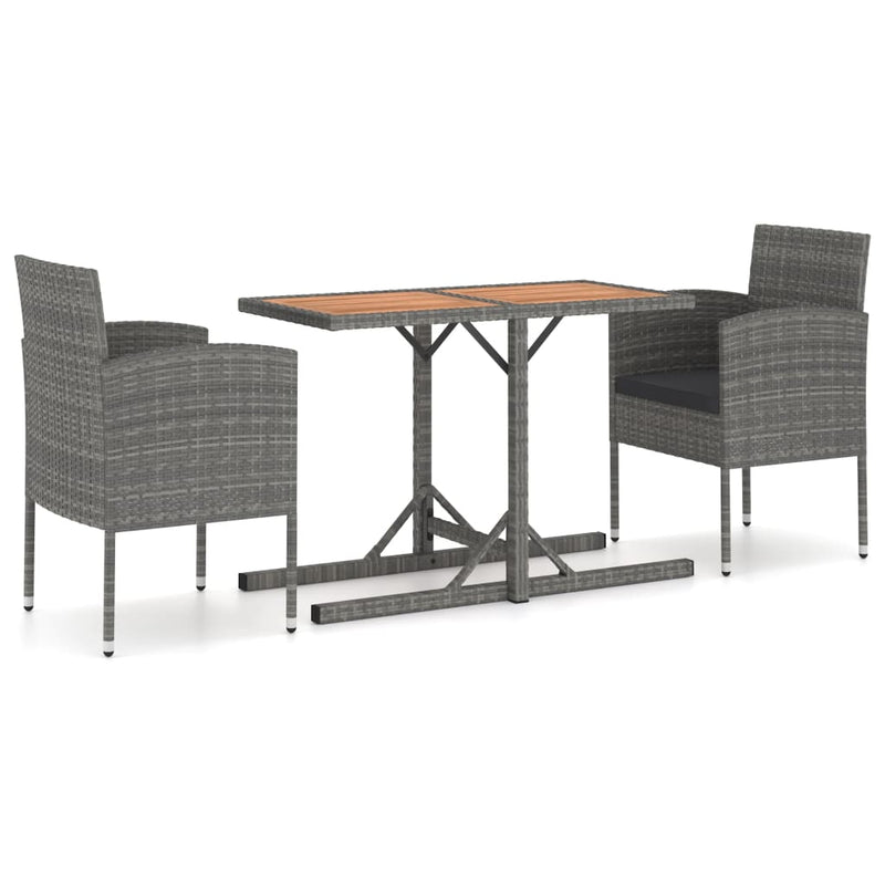 vidaXL 3 Piece Garden Dining Set Solid Acacia Wood & Poly Rattan Anthracite