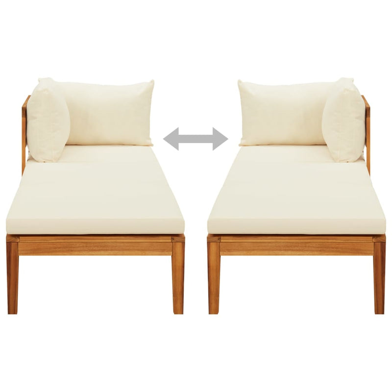 vidaXL Sun Lounger with 1 Armrest Cream White Solid Acacia Wood