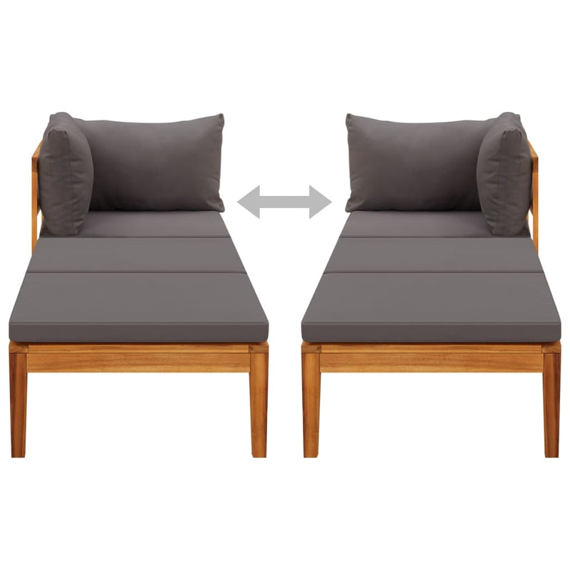 vidaXL Sun Lounger with 1 Armrest Dark Grey Solid Acacia Wood