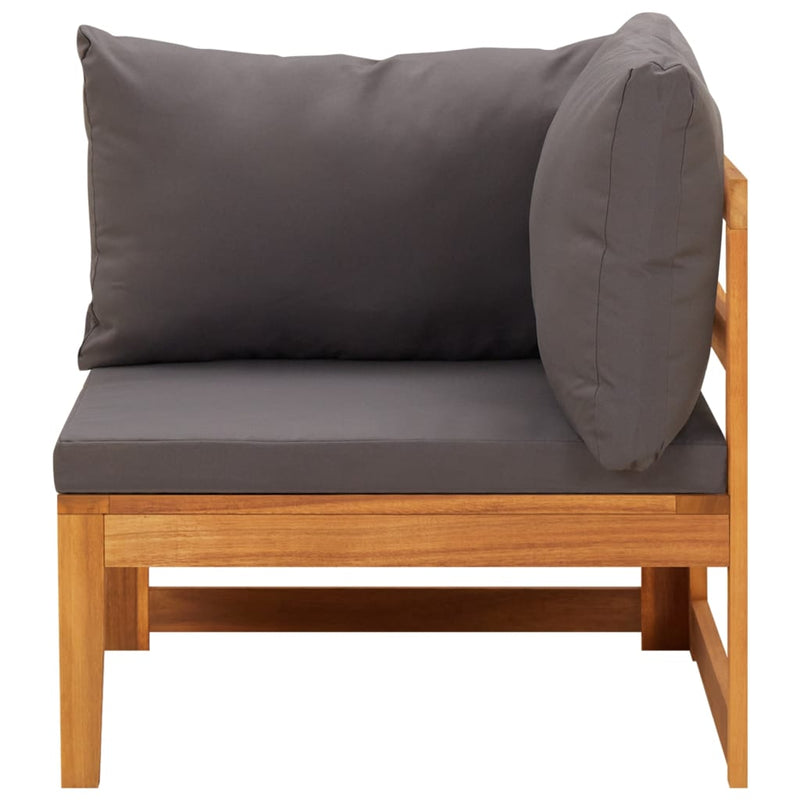 vidaXL Corner Sofa with Dark Grey Cushions Solid Acacia Wood