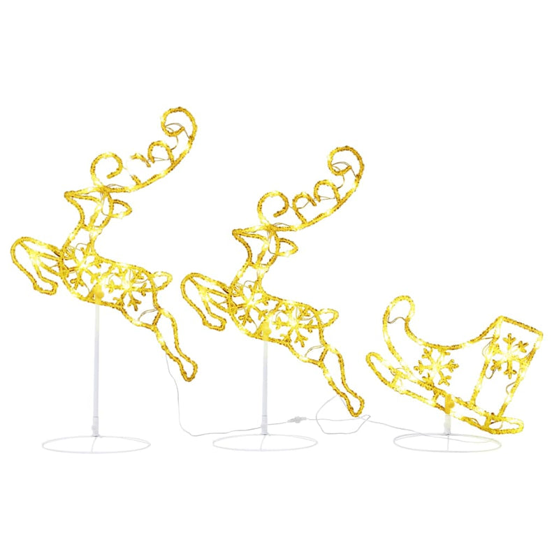 vidaXL Acrylic Christmas Flying Reindeer&Sleigh 260x21x87cm Warm White