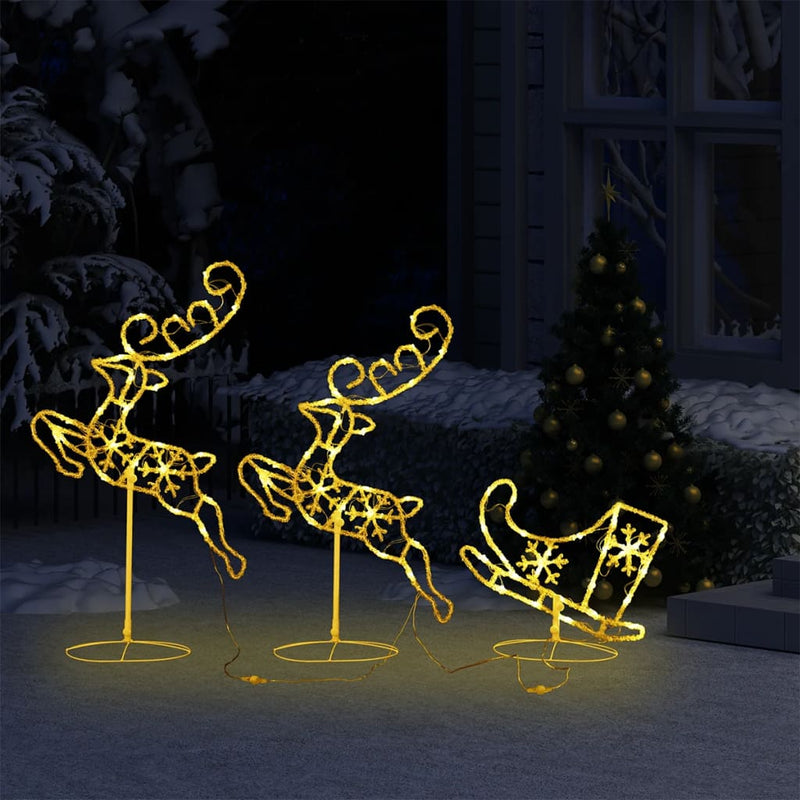 vidaXL Acrylic Christmas Flying Reindeer&Sleigh 260x21x87cm Warm White