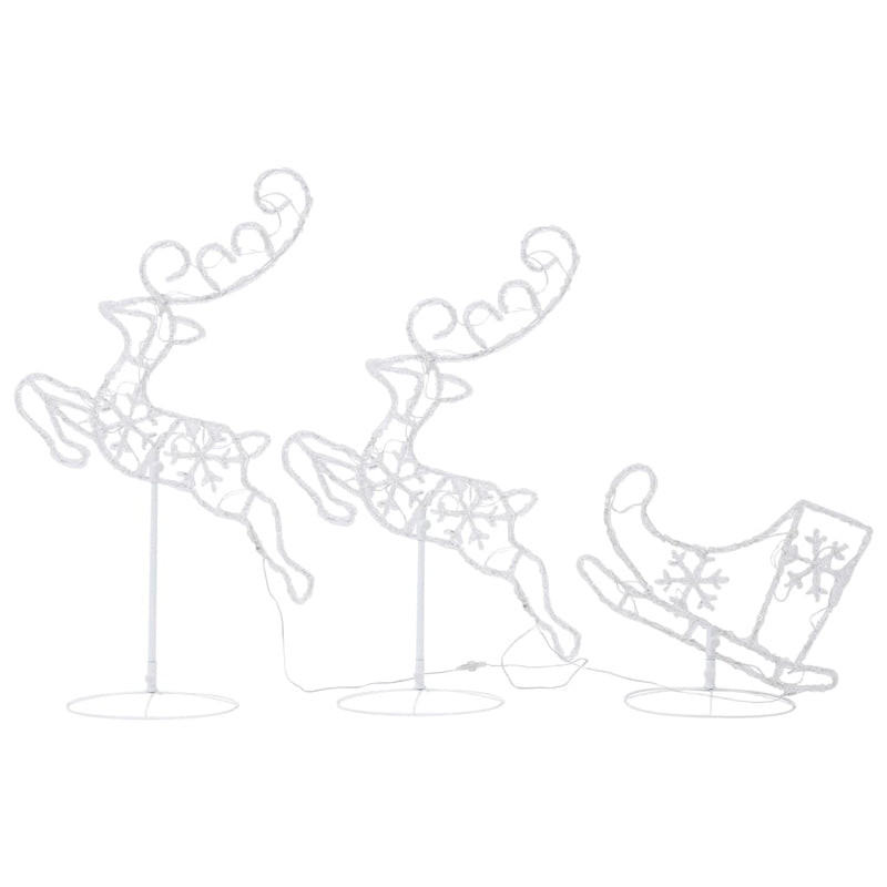 vidaXL Acrylic Christmas Flying Reindeer&Sleigh 260x21x87cm Cold White