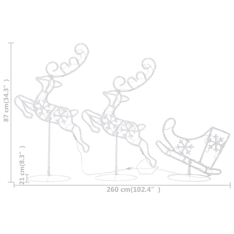 vidaXL Acrylic Christmas Flying Reindeer&Sleigh 260x21x87cm Cold White