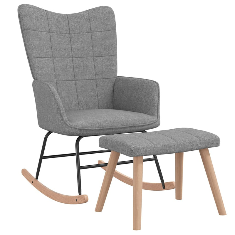 vidaXL Rocking Chair with a Stool Light Grey Fabric