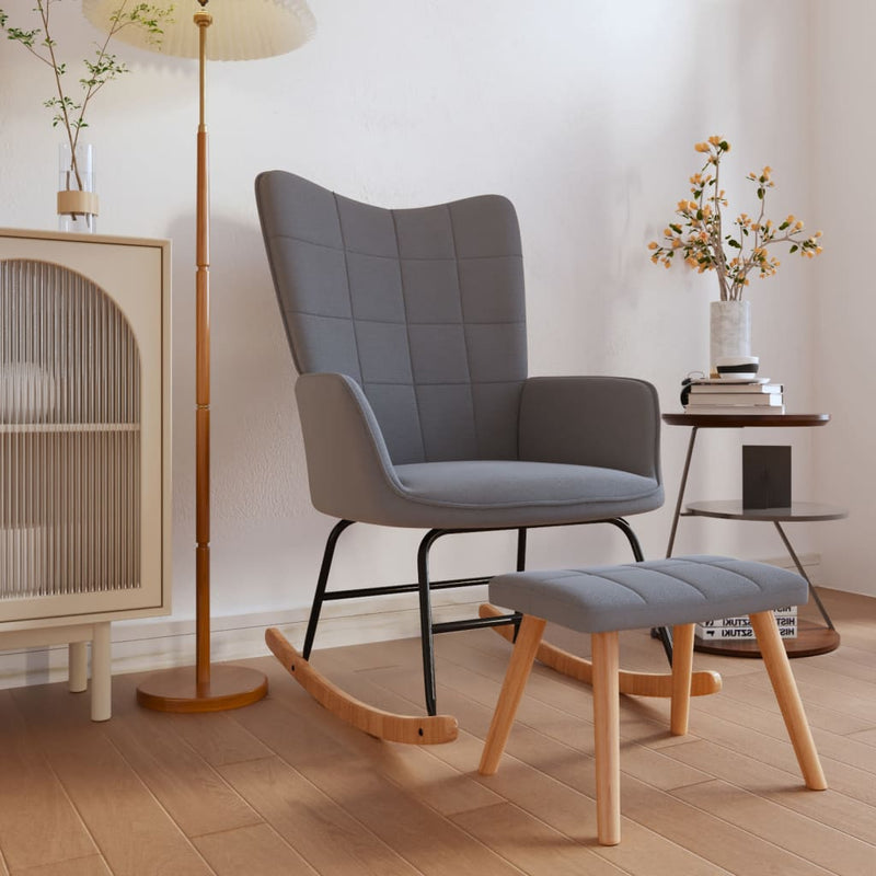 vidaXL Rocking Chair with a Stool Dark Grey Fabric