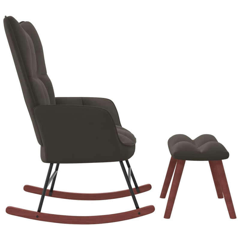 vidaXL Rocking Chair with a Stool Dark Grey Velvet