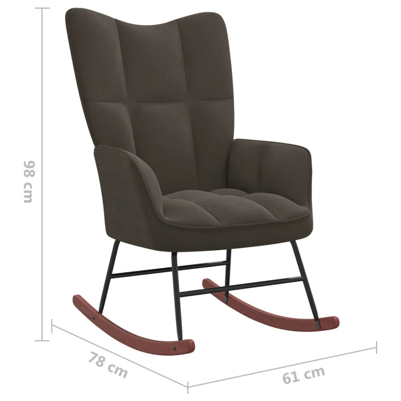 vidaXL Rocking Chair with a Stool Dark Grey Velvet
