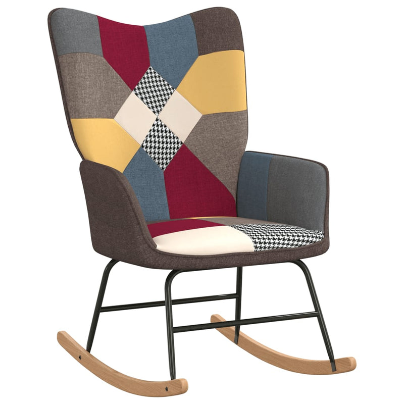 vidaXL Rocking Chair with a Stool Patchwork Fabric