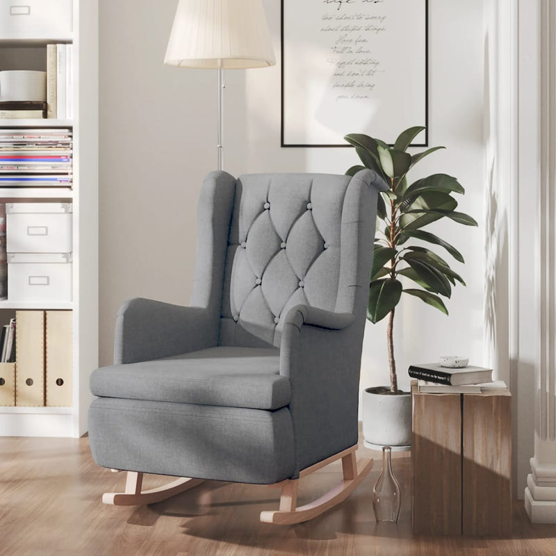 vidaXL Armchair with Solid Rubber Wood Rocking Legs Light Grey Fabric