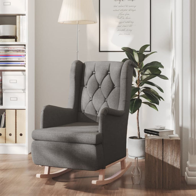 vidaXL Armchair with Solid Rubber Wood Rocking Legs Dark Grey Fabric